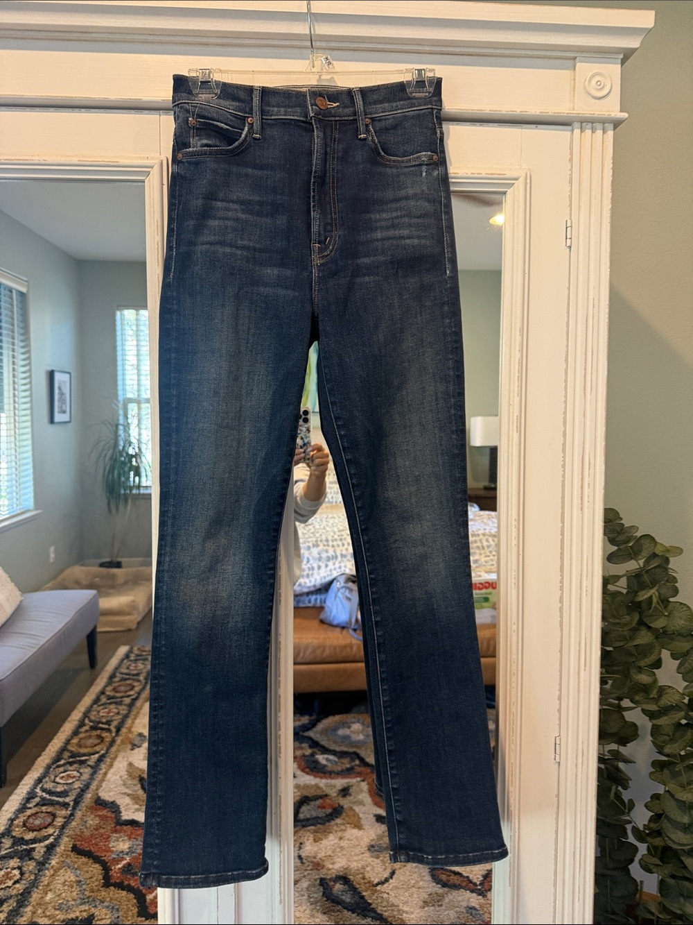 MOTHER Straight Leg Jeans in Dark Blue Wash
